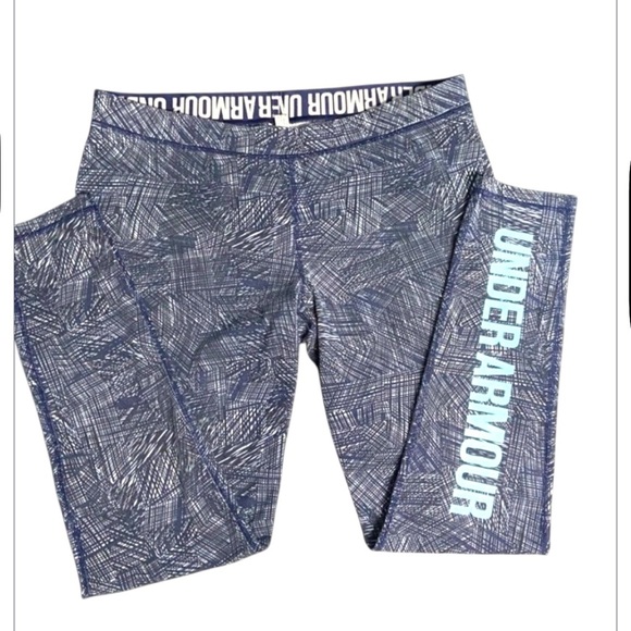 Under Armour Charged Leggings Blue SpellOut Women's (L ) Running Yoga Athleisure - Picture 14 of 14